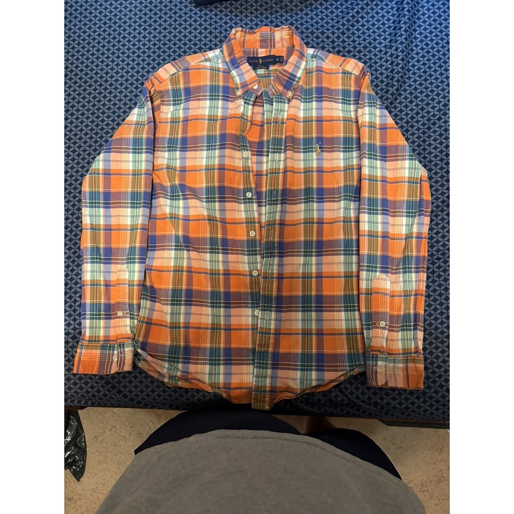 Ralph Lauren Shirt Mens XL Orange Slim Fit Cotton Button Down Long Sleeve